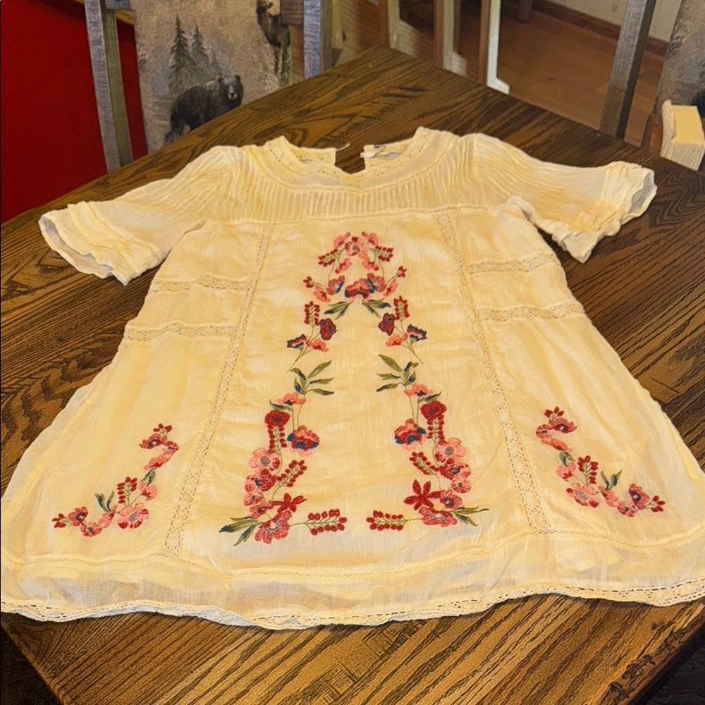 Free People Cream and Red Flutter Sleeve Sundress